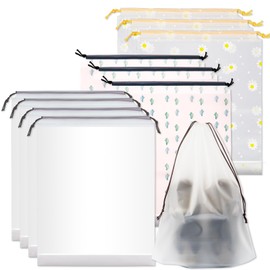 MixS Live 10Pcs Shoe Bags for Travel, 11.8" x 15.7" and 11.8" x 13.78" Translucent Drawstring Bags, Waterproof, Multi-purpose, PE Material