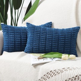 MADIZZ Pack of 2 Boho Striped Corduroy Throw Pillow Covers 12x20 Inch Blue Soft Decorative Cushion Cover for Sofa Bedroom Pillow Shell