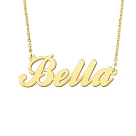 BYBWBL Bella Name Pendant Necklace 18k Gold Plated Stainless Steel Jewelry for Womens 16"+2"