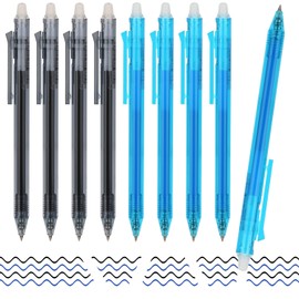 MOTIBACK 8 Pack Retractable Erasable Gel Pens Fine Point 0.5mm Clicker Pens for Smooth Writing Comfort Grip Ideal for School Office Notes Journaling and Planning Includes Black and Blue Ink
