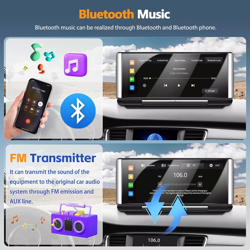 YuanTing Portable car Stereo Radio Carplay Android Auto GPS Media