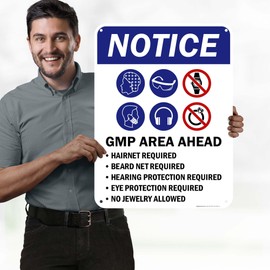 Notice Gmp Area Ahead Hairnet Required Sign, 18x24 Inches, 55 mil thick HDPS (high density polystyrene), Made in USA by My Sign Center