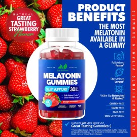 Gomitas de Melatonina Just Nutrients 30 mg para un Sueño Reparador - 60 Unidades Sabor Fresa                                                          