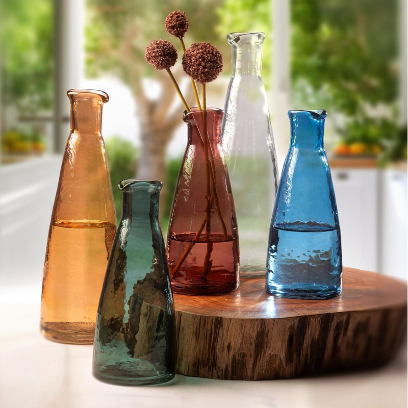 Karma, Hammered Glass Personal Carafe, Water Pitchers, Wine Decanters, Mixed