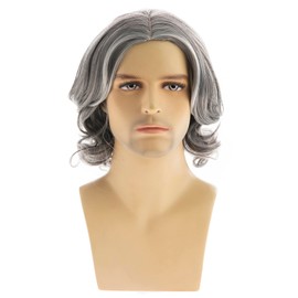 Dsimeig Men's Grey Wig Short Wavy Bob Wig Synthetic Cosplay Party Replacement Hair Wig