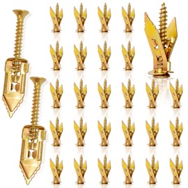120 Pcs Metal Drywall Anchors, Wall Plate Screws, Dry Wall Anchor Set, Heavy Duty Drywall Anchors, Sheet Rock Screws and Anchors, Screw and Anchor Set for Hanging TV Shelf Straps Cabinet (Gold)