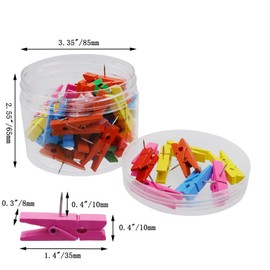 Pastlla 50Pcs Wooden Push Pins, Push Pin with Wooden Clips, Pushpins Tacks Thumbtacks for Cork Board Bulletin Board Artworks Notes Photos Craft Projects Arts, Homes Indoor Decoration (Colorful)