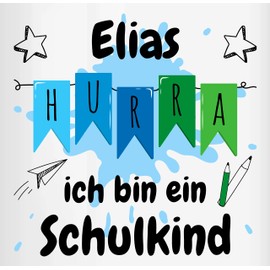 Tasse Tassen 325ml - Einschulung Schulanfang - Hurra ich bin ein Schulkind - 325 ml - Weiß - personalisierte zur geschenkideen+für+schulanfänger schulanfänger name kaffeetasse einschulungstasse