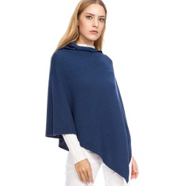 Marine Cashmere - Cashmere Blend Poncho for Women Delicate and Soft Cashmere, blue