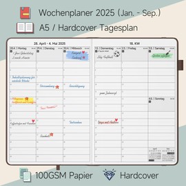 JAYSOO® Calendar 2025 Weekly Planner 21 x 14.5 cm Daily Plan and Timetable, 12 Month Diary Hardcover (Jan-Dec. 2025) for Work, Learning and Family Plan - Dark Brown