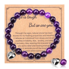 Inspirational Purple Gifts for Women Get Well Soon Gifts, Healing Amethyst Crystal Bracelet, Anxiety Bracelets Natural Gemstone Bead Bracelet for Her Mothers Day Christmas Birthday