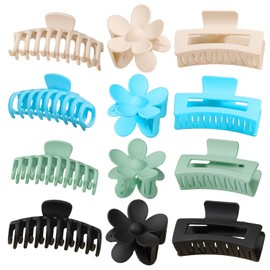 Juego de Pinzas para Cabello, 12 Piezas, Broches Cuadrados Mate, Pinza Grande para Cabello Grueso, Pinza de Tiburón para Nuca, Accesorios para el Cabello Broches para Cabello de Mujer (12 Piezas)