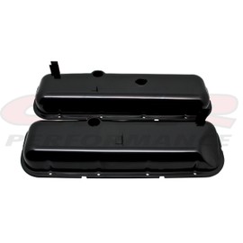 1965-72 Compatible/Replacement for CHEVY BIG BLOCK 396-427-454 SHORT OEM STYLE (RECESSED CORNER) STEEL VALVE COVERS - BLACK W/DRIPPER RAILS