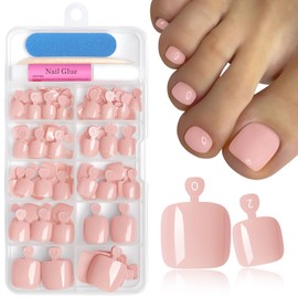 Bellelfin 144pc Dark Nude Press on Toenails for Women, Dark Nude Toe Nail Press ons Short Square Toe Press on Nails Fake Toe Nails Tips False Toenail Press ons with Nail Glue and Adhesive Tabs
