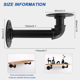 NearMoon Industrial Pipe Iron Shelf Brackets-Wall Mounted DIY Rustic Pipe Metal Brace Brackets, Vintage Farmhouse Décor Hardware Shelving Brackets for Floating Shelves, Black, 4 Pack