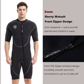 Lemorecn Wetsuits Mens Front Zip Neoprene 3mm Shorty Diving Suit(CA3016black-M)