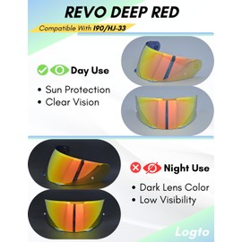 Logto Compatible With HJC i90 Helmet Visor Replacement HJ 33 Shield Tinted Visor Helmet Accessories (Revo Deep Red)