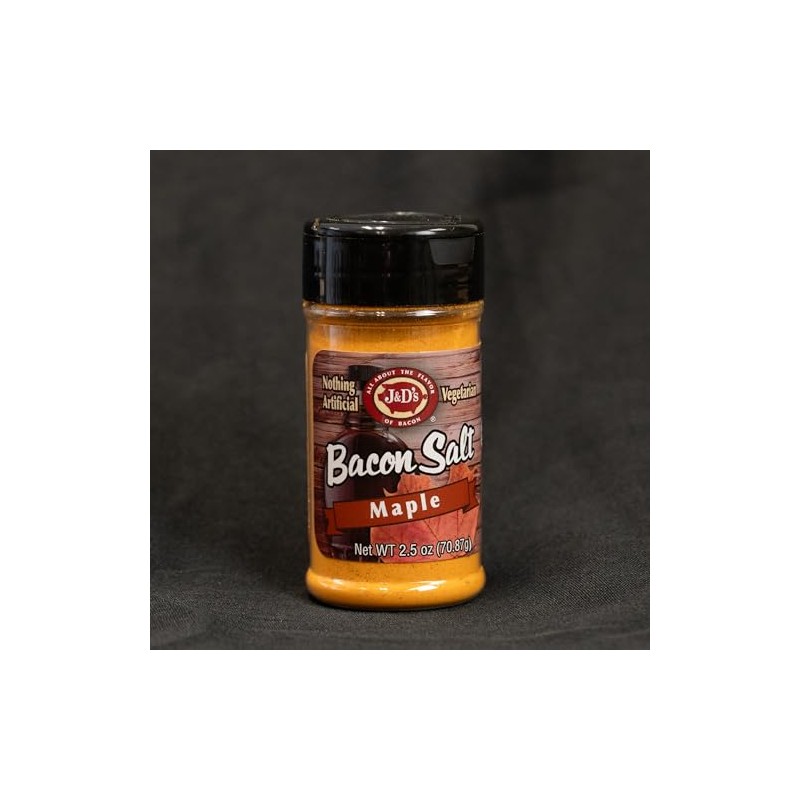 J&D's Bacon Salt, Maple, 2.5 Ounce, Bacon Flavored Seasoning, Kosher,