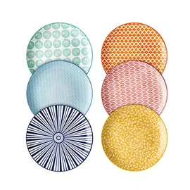 Selamica 8 inch Porcelain Dinner Plates, Large Size Serving Plate for Salad, Pancakes, Steak, Set of 6, Assorted Colors