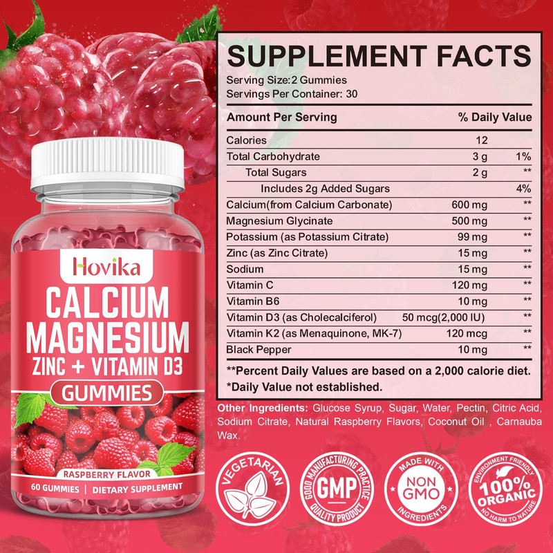 Calcium Magnesium Zinc Gummies with Potassium Vitamin C, B6, D3,