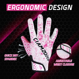 AIGEVTURE Youth Football Gloves Wide Receiver Best Gifts Kids Flag Football Receiving Gloves Boys Girls Pink Large