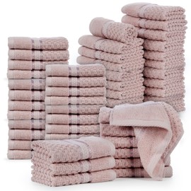 Ample Decor 100% Cotton Washcloths Set of 50 - Highly Absorbent, Popcorn Textured - Mulaayam Collection - Soft Pink 12 X 12 Inch