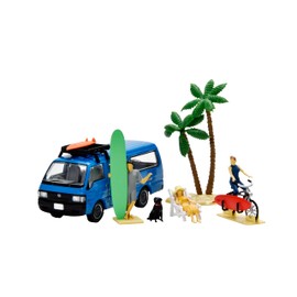 GeoColle 64# Car Snap 19b Surfing 2 (Mazda Bongo Blonie Included) ABS Plastic and PVC Doll Accessories (Painted and Partially Assembled) + Diecast Mini Car Set