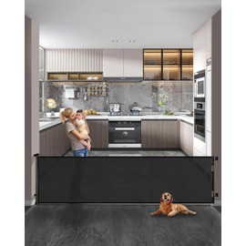 Veraste Retractable Baby Gate,Mesh Baby Extra Wide Gate,Extra Long Dog Gate,33" Tall,Large Extends up to 150" Wide,Child Safety Extra Large Gate for Doorways, Stairs, Indoor/Outdoor（Black,33"x150"）