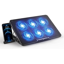 Laptop Kühler, 6 Leise Fans Gaming Cooler Kühlpads, 5 Höhenverstellbar & Handyständer, 2 USB Ports & Einstellbarer Geschwindigkeit, Lüfter for Notebook Under 17 Zoll, Stabil und Leise