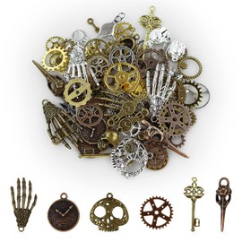 90 Pieces Assorted Antique Steampunk Gears Vintage Skeleton Charms Pendants Mixed for Necklace Bracelet Jewellery Making Accessories (Bronze and Silver, Mixed Colour), Metal
