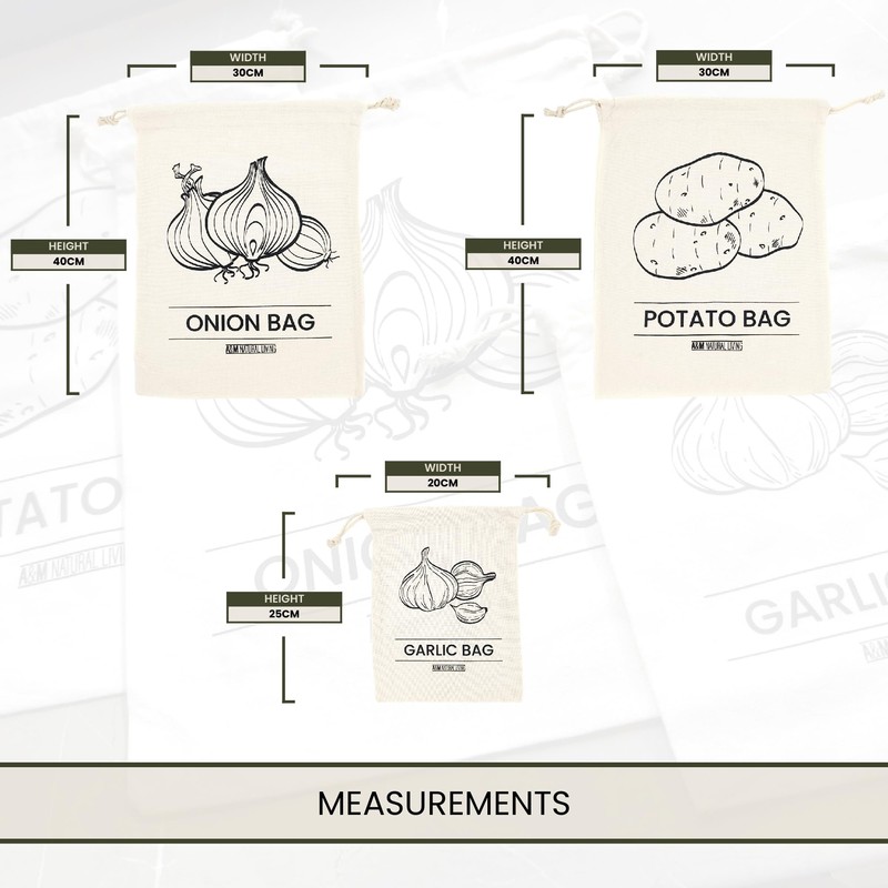 A&M Natural Living Potato Bag, Onion Bag and Garlic Bag