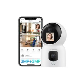 ZOSI 2K Dual-Lens WiFi Indoor Camera with Baby/Elder/Pet Monitor, Live Video Talk Home Child Nanny Cam, 360° Dual Views Pan/Tilt & Fixed CCTV Camera, Gesture/One-Touch Calling, Auto-Tracking, C528M