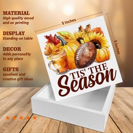 Pumpkin Autumn Decor Fall Decorations for Home Tis' the Season Thanksgiving Wooden Sign Home Decor for Desk Table Shelf 5 x 5 Inches