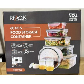 RFAQK 60-Piece Large Food Storage Containers Set Leakproof BPA-Free Plastic Snap Lid