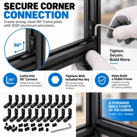 20-Pack 2020 L-Shaped Corner Brackets for Aluminum Extrusion – Black Inside Connectors with Screws for DIY Frames