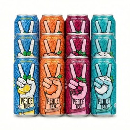 Peace Tea 16 oz 12-Pack Variety – Caddy Shack, Just Peachy, Razzleberry & Sno-Berry – Ready-to-Drink Iced Tea Beverage Assortment – Bold Fruit Flavored Tea Drinks