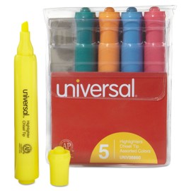 Universal Desk Highlighters, Assorted Ink Colors, Chisel Tip, Assorted Barrel Colors, 1 Count (Pack of 5)