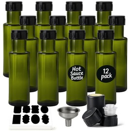 WERTIOO Hot Sauce Bottles 4oz – 12-Pack Light-Blocking Bottles with Caps – Preserve Color and Freshness of Oils Vinegars Sauces – for Kitchen Storage Gifts and Small-Batch Use, Green