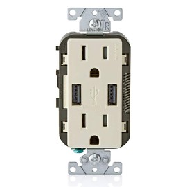 Leviton Contacto Duplex con Cargador Usb, Resistente a Interferencia de 15 Amp, Color Almendra Claro.
