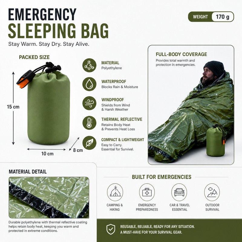 Emergency Sleeping Bag for Camping – Waterproof Thermal Mylar Sack