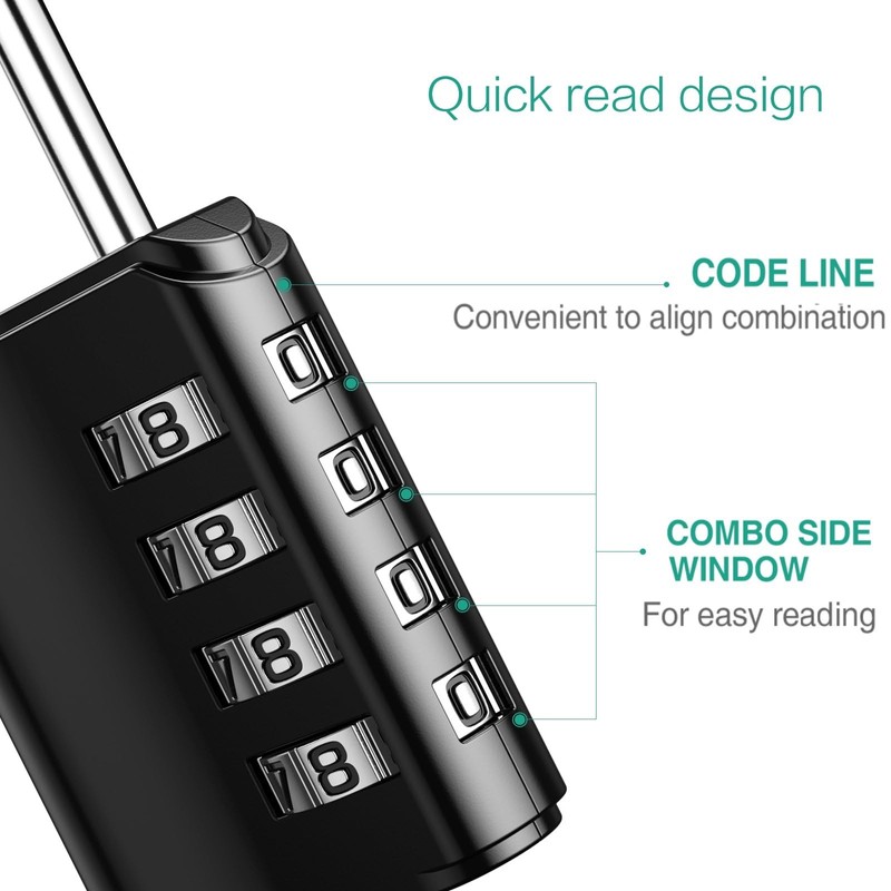 ORIA Combination Padlock, 4 Pack Combination Locks, 4 Digit Padlock