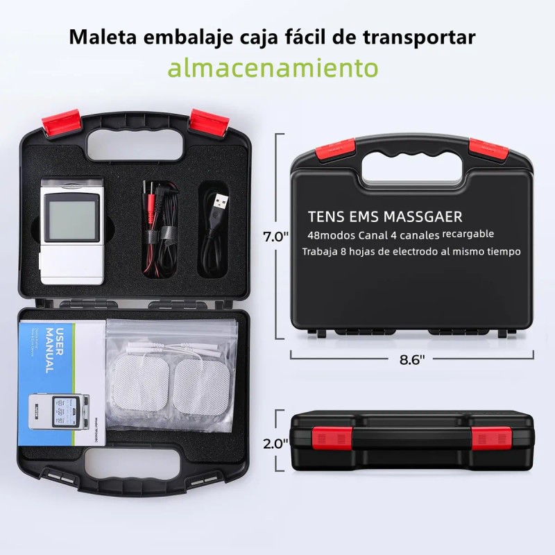 Tens/ems Electroestimulador Muscular 4 Canales 48 Modos 8pad