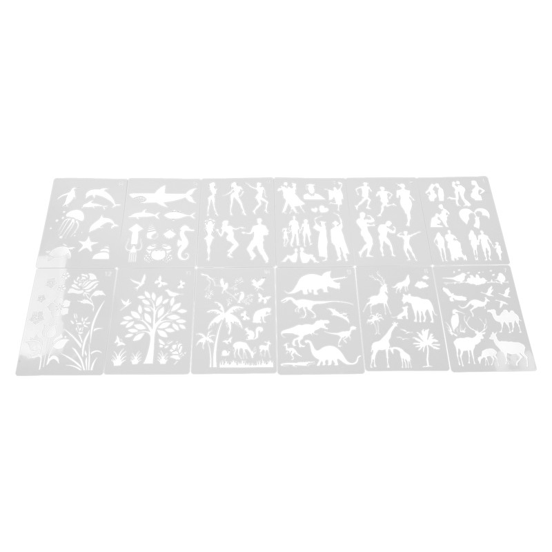 12Pcs Paint Stencils A4 Characters Animals Plants Safe Poisonless Durable