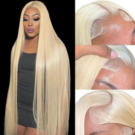 613 Lace Front Wig Human Hair 36 Inch Blonde Wig Human Hair 210% Density 13x4 HD Straight Blonde Lace Front Wigs Human Hair Pre Plucked 16A Glueless Straight Blonde Lace Frontal Wig Blonde 613 Wig