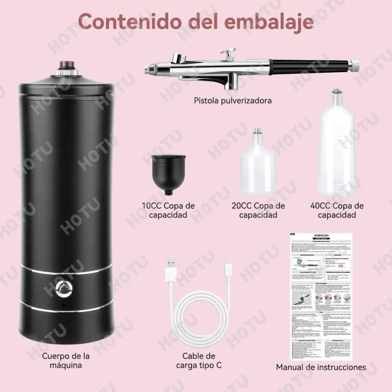Aerógrafo Hotu AD-1 Negro con Compresor de Aire