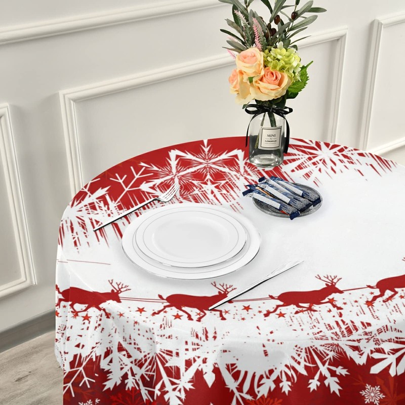 Mnsruu Christmas Round Tablecloths, Circular Table Cover Washable Polyester for