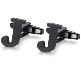 HONEY BEAR Mens Initial Alphabet Letter Cufflinks for Business Wedding Gift Black (J)