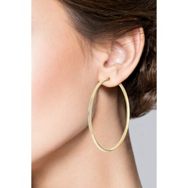 Miabella 18K Gold Over 925 Sterling Silver 2.5mm High Polished Knife Edge Hoop Earrings for Women Teen Girls Made in Italy (50mm (2 Inch))