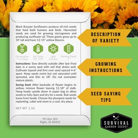 Sunflower Seeds Collection for Planting | 6 Variety Pack – Autumn Beauty, Black Russian, Chocolate Cherry, Sungold, Lemon Queen & Mexican Sunflower – Heirloom Non-GMO – Survival Garden Seeds