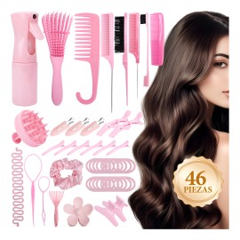 Kit 46pz Peine De Masaje De Cepillo Adecuado Cabello Rizad                                                                                            